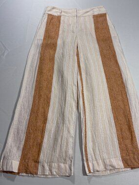 ett:twa by Anthropologie 100% Linen Striped Wide Leg Pants Size 2